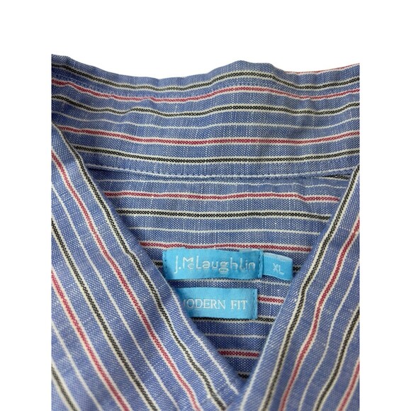 J. McLaughlin Shirt Mens XL XLARGE Blue‎ Striped Linen Cotton Blend Button Down - Picture 15 of 16